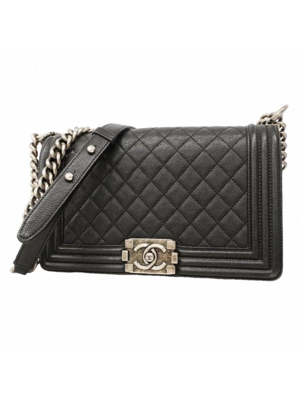 Chanel Shoulder Bag Boy Caviar Leather Black Silver